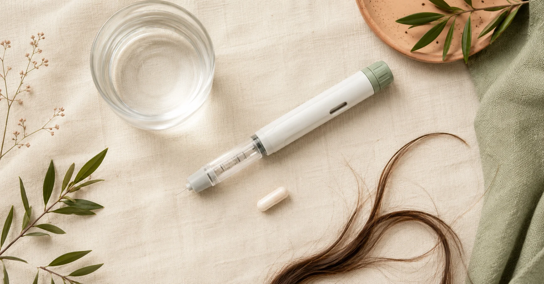 GLP-1 Hair Loss on linen background
