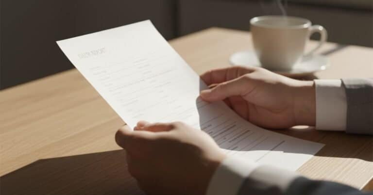 Person reviewing lab results : insulin resistance test at home on a wooden desk